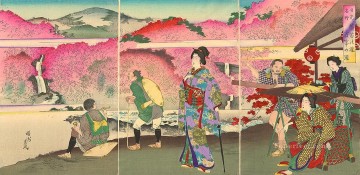 Toyohara Chikanobu Painting - Nikko Meisho Famous Places in Nikko scene of Hannya and Hoto Waterfalls Toyohara Chikanobu